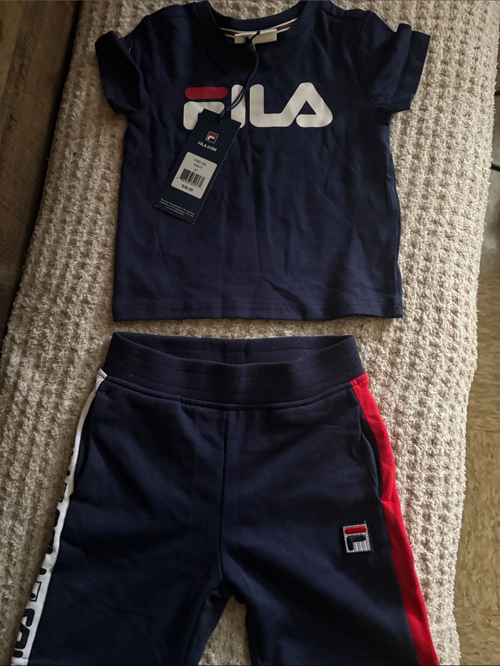 Fila Kids Navy Sweatpants & Tee Set with Red and White Accents
